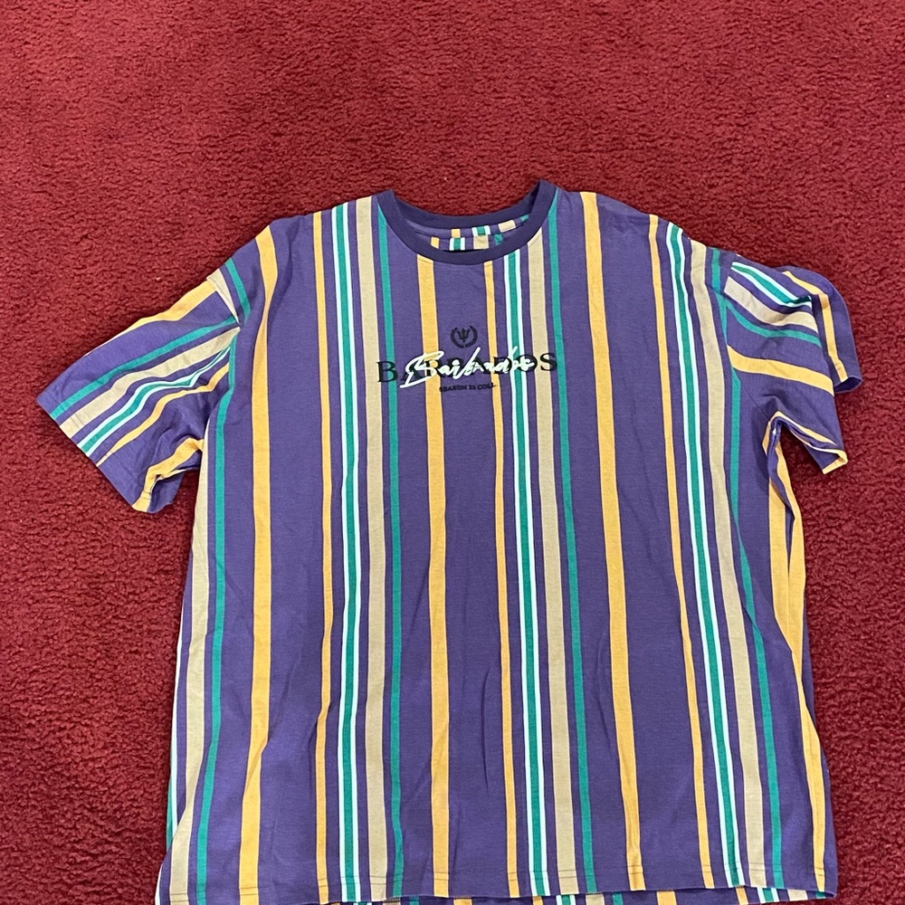 Striped Purple Tee with Multicolor Accents